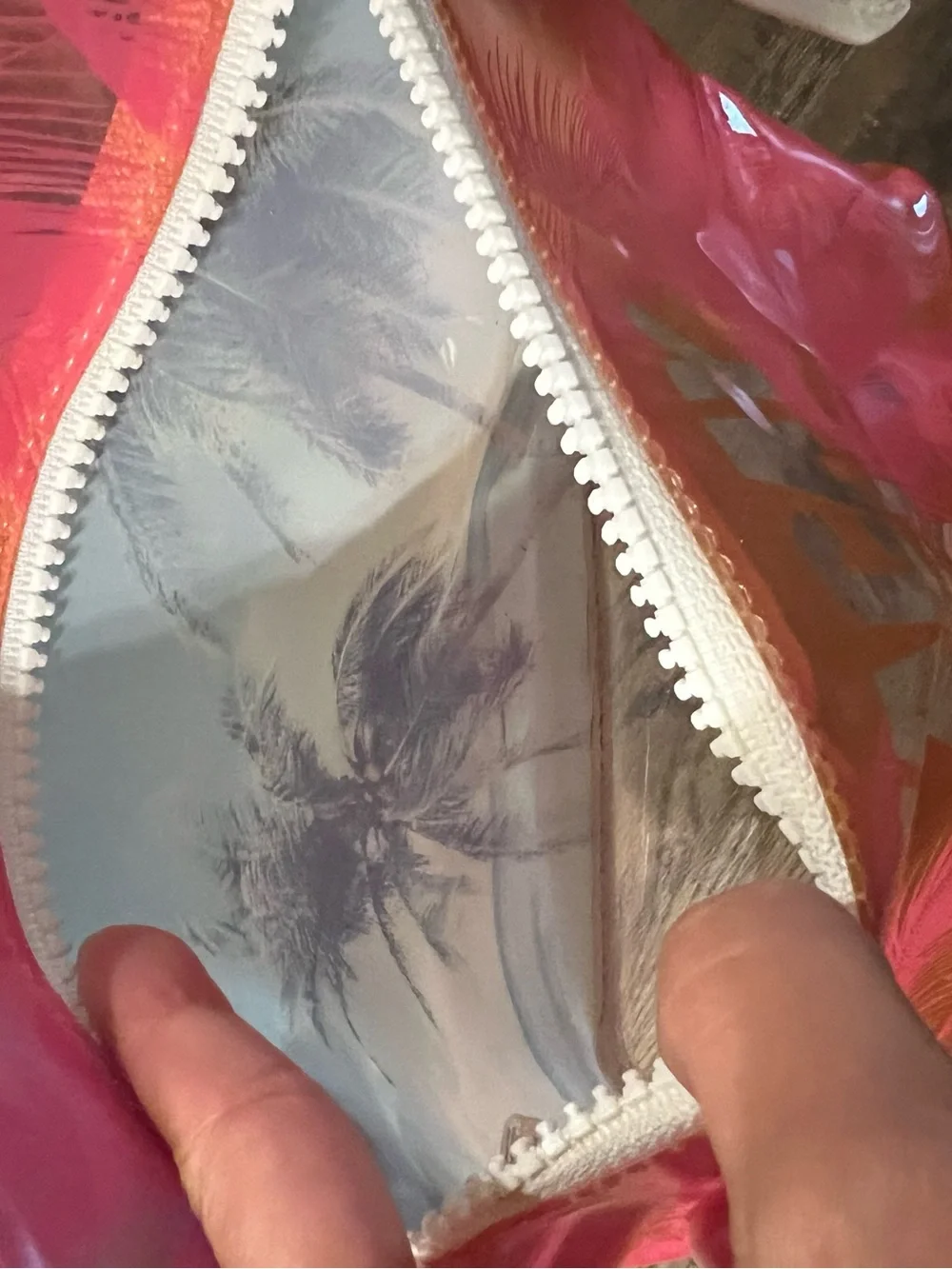 PINK Victoria's Secret Clear Cosmetic Bag Vacay All Day - Pink & Orange